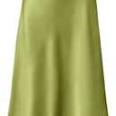 Modegal Women's Satin High Waist Hidden Elasticized Waistband Flared Casual A Line Midi Skirt (Green, M)