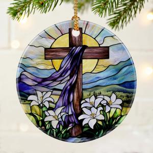 2 x Cross Ornament | Christian Christmas Ornaments, Religious Christmas Decorations, Hanging Ornaments for Tree | Religious Decor, Christian Faith Gifts | Easter Gifts, Baptism Gift, Confirmation Gift