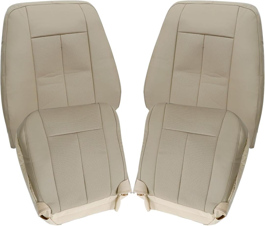 4PCS Driver & Passenger Bottom & Top Lean Back Perforated Leather Seat Covers Camel Tan#4C, 2C or 1C Compatible with Ford Expedition 2007 2008 2009 2010 2012 2013 2014