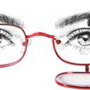 MMOWW Makeup Reading Glasses for Women Metal Frame Flip Down Magnifying Cosmetic Readers Blue Light Blocking, 2.5x