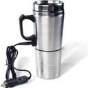 12V Car Heating Cup, Stainless Steel Electric Car Kettle with Cigarette Lighter Plug, Portable Travel Insulated Heated Mug, Vehicle Heated Coffee Cup Mug Warmer, for Hot Water Tea Coffee Making
