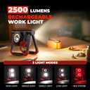YZONI 2 Pack LED Work Light Rechargeable, 2 COB 2500LM Folding Portable Flood Light with Magnetic Base and 360 Rotation Stand, Spotlights for Camping Car Repairing Emergency Job Site Lighting