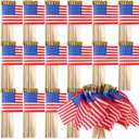 500 Pcs Small American Flags on Stick 4 x 6 Inch Mini American Handheld USA Flags Polyester 4th of July Decorations with Safety Golden Spear Tops for Memorial Day Independence Day Decorations