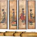 4Pack Wall Scroll Hanging Painting for Room Decor, Ancient Chinese Painting Reproduction Large Beauty
