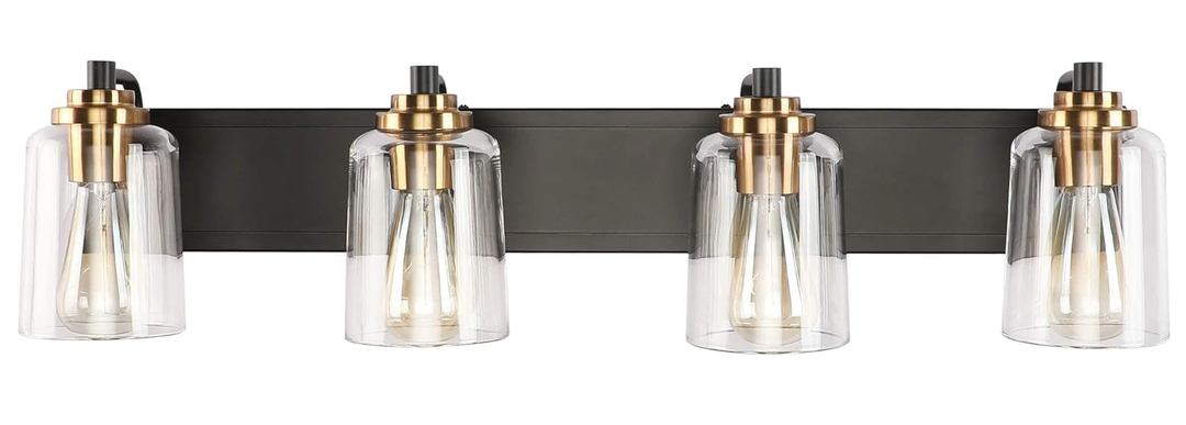 SOLFART Vintage Vanity Lighting Fixtures for Bathroom Black with Bronze Wall Lamp Sconce Black with Bronze 4 Lights