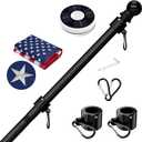 5 FT Flag Pole Kit with Solar Light and 3x5 FT Embroidered American Flag, Stainless Steel Flagpole Kit for Outside House, Residential or Commercial (1 Pack, Black, Without Bracket)