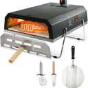 SafBbcue Outdoor Pizza Oven Stove Portable Propane Pizza Maker Gas Powered with Stone Baffle Door Peel and Cutter for Any Outdoor Kitchen Outside Camp Backyard Party Cooking, Black