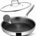 Non Stick Frying Pans, 12-inch with Lid, Hybrid Frying Pans Nonstick Stainless Steel Skillets, Dishwasher & Oven-Safe, Stay-Cool Handle, PFOA Free Cookware, Compatible with All Cooktops