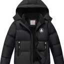 Boys' Winter Coat Kids Puffer Winter Jacket Thick Fleece Lined Warm Hooded Outerwear Coats for Boys Girls (4-15) (10-12, Black)