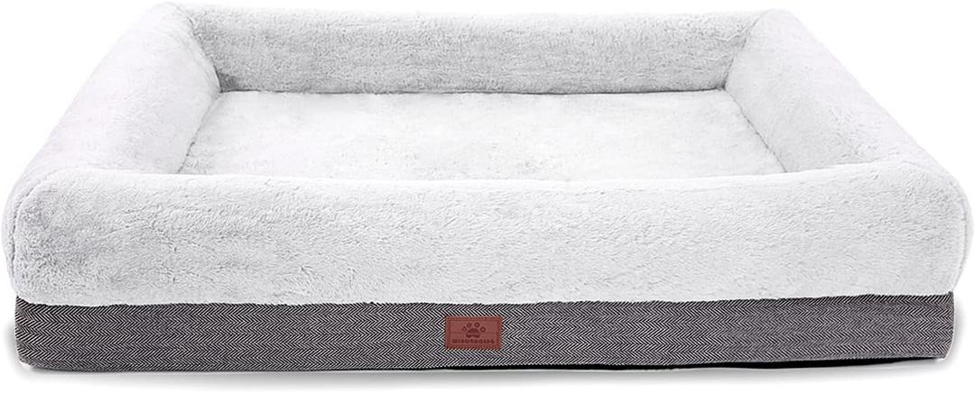 Orthopedic Dog Bed for Large Dogs, Bolster Sides Dogs Sofa Bed with Removable Washable Cover & Non-Skid Bottom, Soft Pet Bed with Egg Foam Dog Couch for Sleeping, 40 x 28 Inch, Gray (40"L x 28"W x 7"Th)