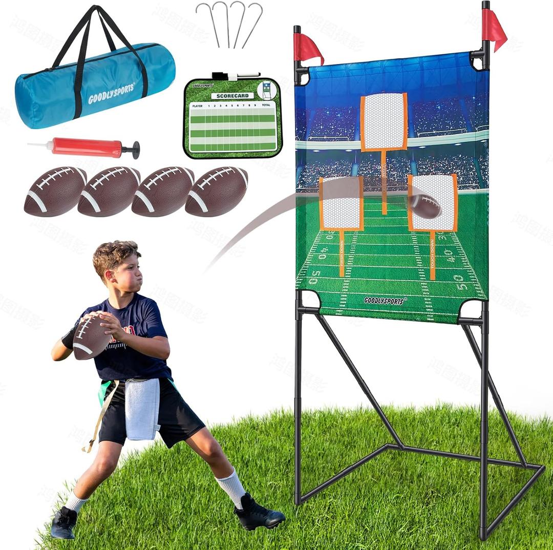 Football Toss Game with 4 Inflatable Balls + 66" Throwing Target - Football Target Practice for Kids + Football Gifts for Boys 8-12 - Carnival Games for Kids + Yard Games for Adults