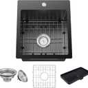 Black Kitchen Sink,15x17 Inch Bar Sink Stainless Steel Drop In Small Kitchen Sink Ideal Choice For Small Spaces Topmount Sink With Bottom Grid,Soap Mat And Drain Assembly Serve Both Kitchen And Bar