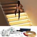 Intelligent Motion Sensor LED Stair Light Kit with Main Wire& Daylight Sensor, Step by Step Control 47.2 Inches Cuttable LED Strip Lights Indoor with Remote (20 Stairs,3000K)