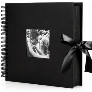 INNOCHEER Photo Album - Self Adhesive 80 Black Pages, Large Scrapbook Wedding Guest Book for DIY Anniversary Travel Memory Scrapbooking (Black 12 x 12)