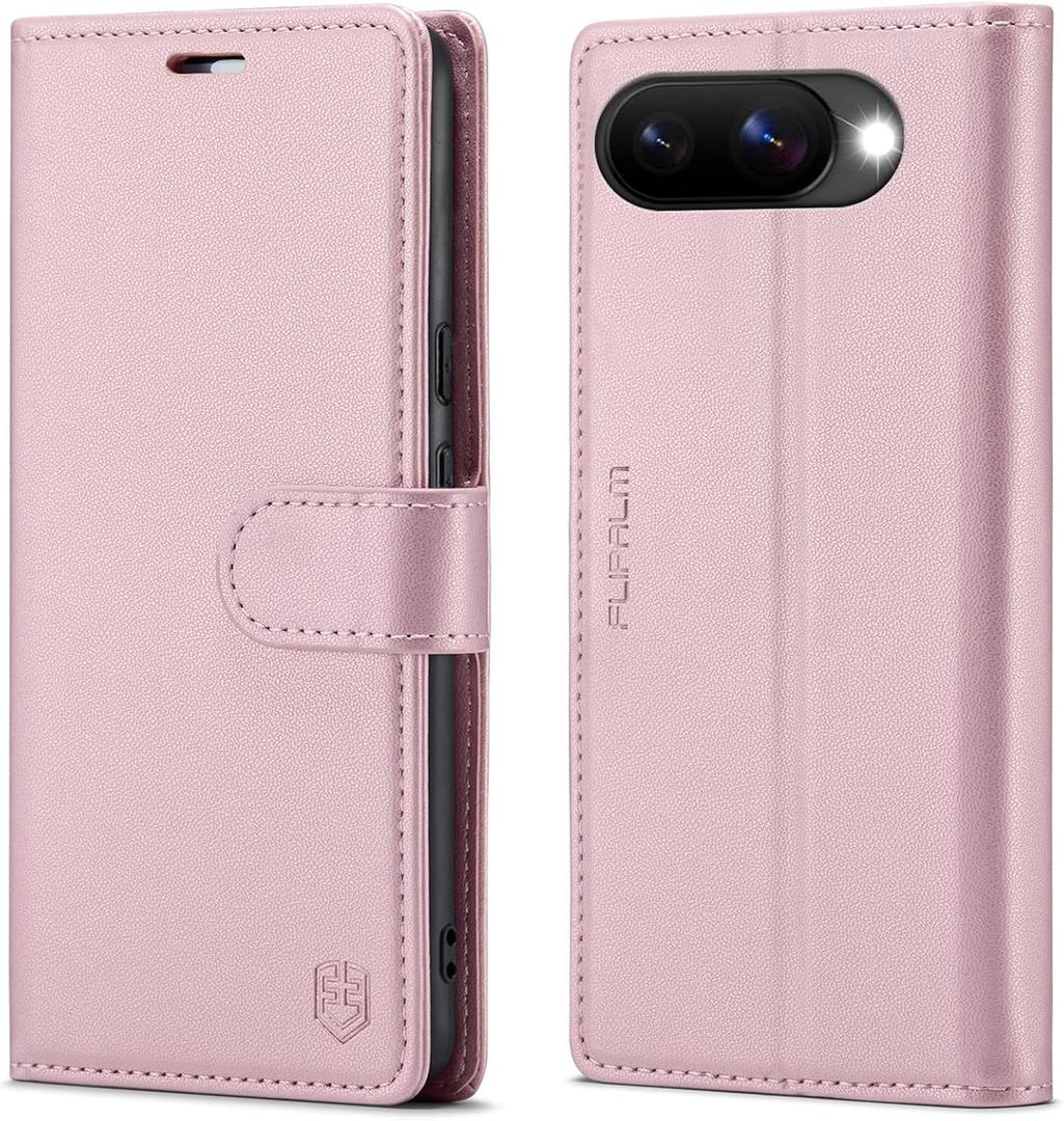 Wallet Case for Google Pixel 9 5G/Pixel 9 Pro 6.3", RFID Blocking Credit Card Holder, PU Leather Folio Flip Kickstand Protective Shockproof Cover for Pixel 9/9Pro (Pink)