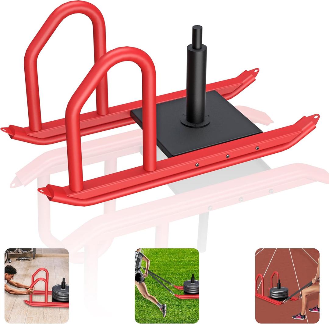 Weight Sled for Training, Heavy Duty 500 LBS Pull Push Sled for Outdoor, Indoor, Football, Durable Steel Weighted Sled, Compatible with 1" & 2" Weight Plate, Frame with Adjustable Reflective Stripe Vest (Red+Black)