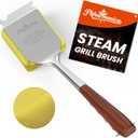 Grill Brush for Outdoor Grill, Bristle Free Grill Brush with Scraper, Safe Steam Grill Cleaner for BBQ &Griddle, Long Rosewood Handle Reaches Corners, for Porcelain, Cast Iron & Stainless Steel Grates