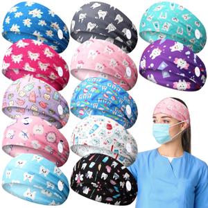 Jexine 12 Pcs Nurse Headbands for Women Non Slip Nursing Headbands with Buttons Dental Assistant Accessories Hygienist Doctor Gifts Elastic Hair Bands(Dental Practitioner)