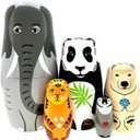 Long-Nosed Elephant Nesting Dolls Wooden Matryoshka Russian Doll Handmade Stacking Toy Set 5 Pieces for Kids
