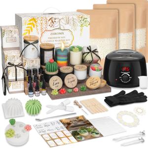 ZEROMX Candle Making Kit for Adults & Beginners - All-in-One DIY Candle Supplies with 1200g Natural Soy Wax, Hot Plate, 2 Succulent Molds, 8 Jars & Gift Boxes | Perfect for Home Crafts & Gifting