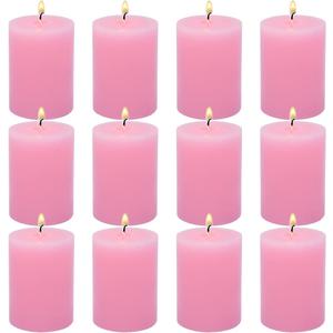 12 Pack 2x3 Inch Pink Pillar Candles for Romantic Valentine's Day, Unscented Column Candles for Home Restaurants Spa Church Weddings, Smokeless Dripless and Clean Burning Emergency Candle