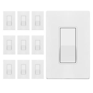 ENERLITES Matte White Light Switch with Screwless Wall Plate, Decorator Paddle Rocker Wall Switch, Single Pole, Grounding Screw, Residential Grade, 15A 120V/277V, UL Listed, 91150-MW-10PCS (10 Pack)