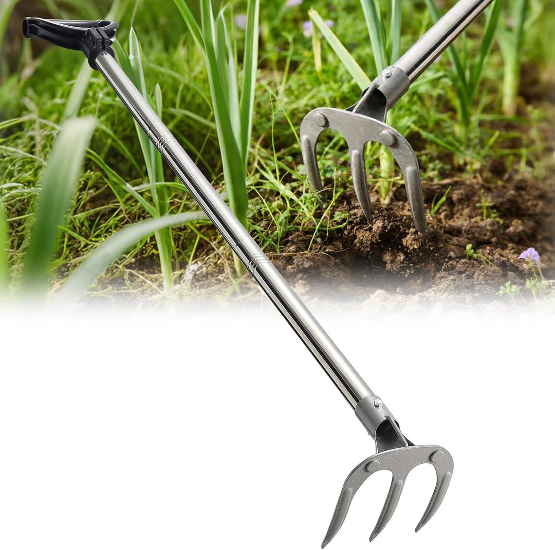 Garden Cultivator Rake, 3-Tine Carbon Steel Agricultural Hoe Rake with D-Grip Handle for Weeding, Tilling, Soil Loosening, Raised Beds, Vegetable Gardens, Flower Beds, 75" Long Handle