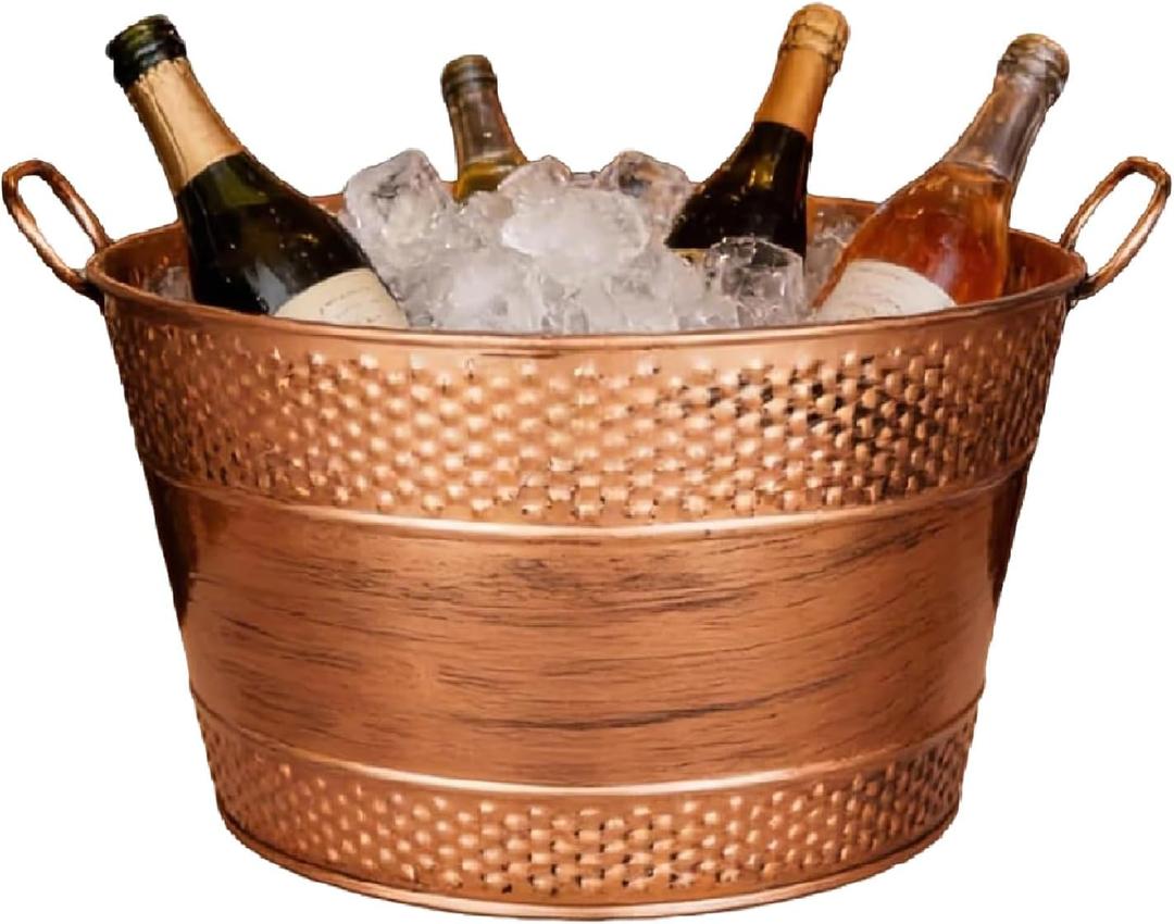 Galvanized Tub Ice Bucket For Parties, Thick Metal Galvanized Drink Buckets, Beverage Bucket with Handles, Drink Bucket for Indoor & Outdoor Party (1Pcs Copper)