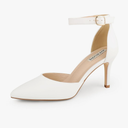 JOY IN LOVE Closed Toe Heels Pumps for Women 3IN Stiletto Pointed Toe Ankle Strap Heels White Matte US6.5