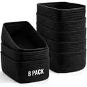 8 Pack Small Storage Baskets for Organizing, Woven Rope Bins for Bathroom, Closet, Shelf Organizer, Cute Cube Decorative Box for Towels, Baby Nursery, Toys, Gift Empty Baskets - 11.5"x7.5"x4.7"-Black