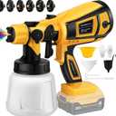 Cordless Paint Sprayer (Batteries Not Included), 200W HVLP Spray Gun with Cleaning & Blowing Joints for 20V Dewalt Battery, 6 Nozzles and 3 Patterns,Paint Sprayer for Furniture, Cabinets, Fence, Walls