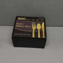 300 Count Extra Heavy Duty Gold Plastic Silverware, 100 Forks, 100 Spoons, 100 Knives, BPA-Free, Heat Resistant, Disposable Plastic Utensils Set, Plastic Cutlery Set, Plasticware Bulk