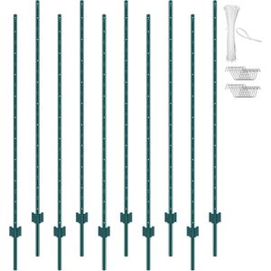 VEVOR 6 Feet Fence Post, 10 Pack U-Channel Heavy Duty Metal Fence Posts with 40 Zip Ties & 20 Clips, Sturdy Steel Fence Stakes for Garden Yard, Lawn, Farms and Outdoor Wire Fencing, Green