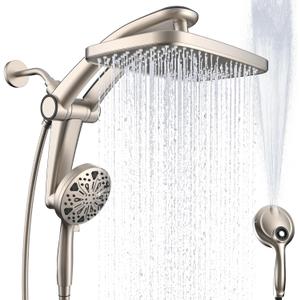 Rain Shower Head with Handheld High Pressure rainfall Shower Heads with Handheld Spray Combo Adjustable one-piece stand daul shower head Built-in Magnetic Docking and Power Jets (Nickel)