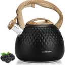 Tea Kettle Stovetop,2.5QT Stainless Steel Whistling Teapot for Stove Top Aesthetic,Portable Water Kettles Camping with Anti-hot Silicone Handle,Suitable for All Heat Sources,Black