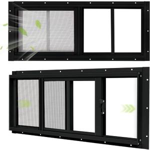 2 Pack Shed Windows, 10"x 23" Black Sliding Window Suitable for Chicken Coop, shed, Household, Barn - Transom Window with Tempered Glass and Fiberglass Screen (BK,10''x 23'')