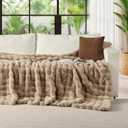 Lotus Karen Queen Size Faux Fur Blanket Khaki - Big Bubble Rabbit Fluff Blanket for Bed, Large Fluffy Fuzzy Cozy Blanket, Thick Furry Plush Shaggy Blankets, 90x90 Inches