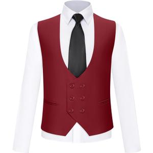 Boys Formal Suit Vest Double Breasted Solid Wedding Vest for Boys (2, Light Burgundy)