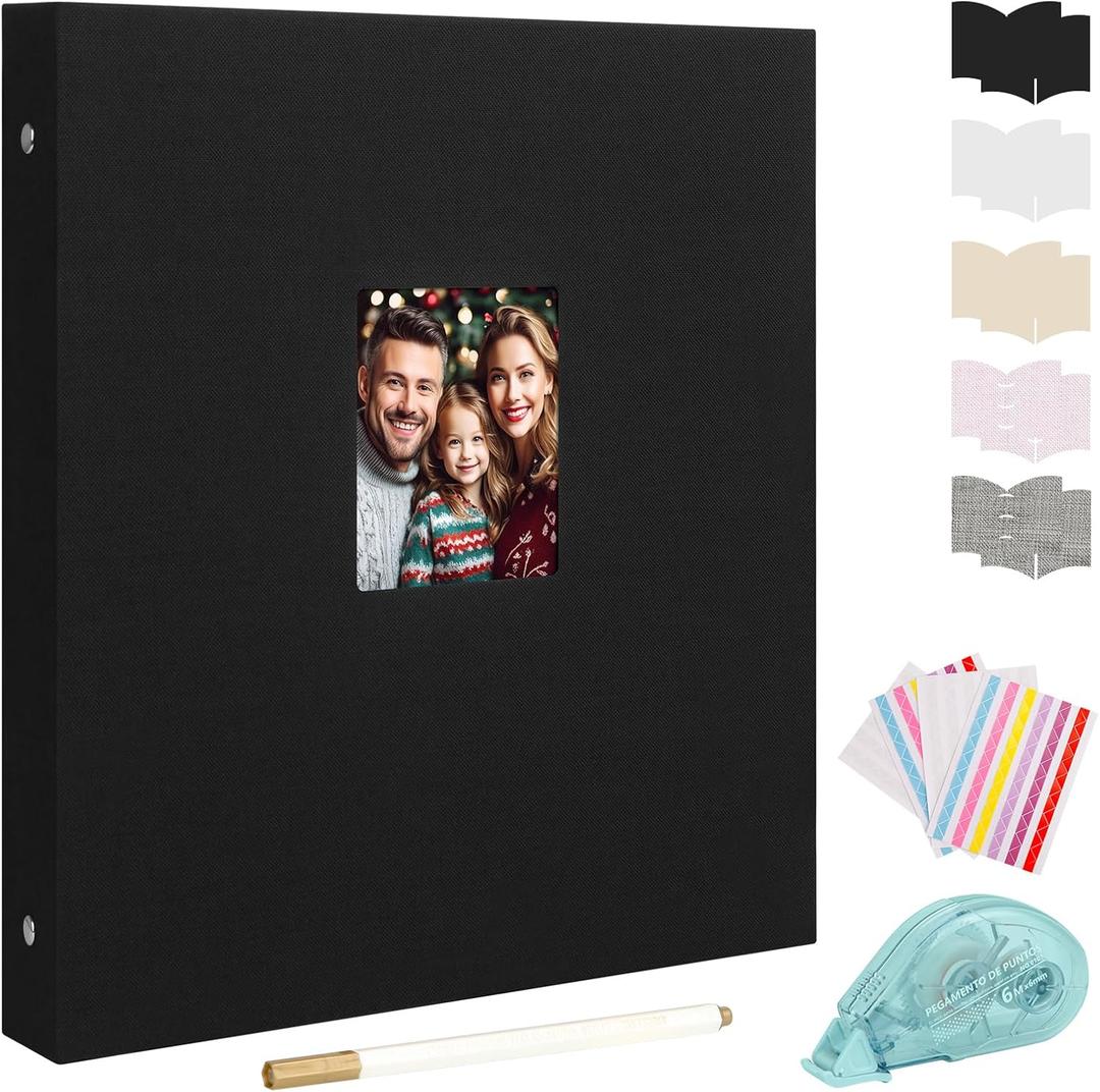 Aevdor Scrapbooks Photo Album Linen Cover, 8.5x11 Inch Large 3 Ring DIY Scrapbook Album 40 Sheets 80 Pages, Scrap Book for Baby Shower Travel Wedding Anniversary Kids Adventure, Scrapbook Kits (Black)