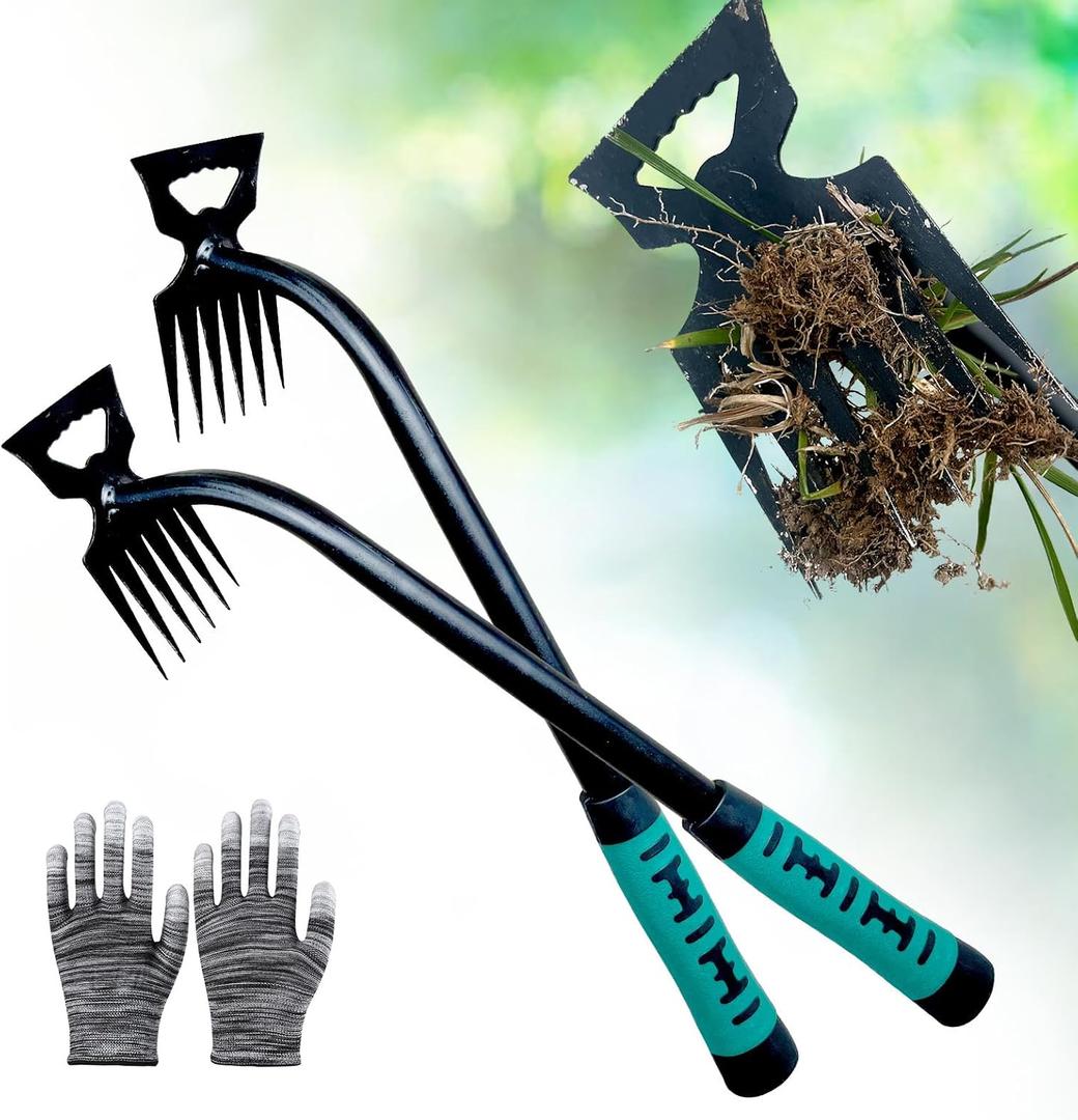 Weed Puller Tool-2Pcs Gardening Hand Weeder Tools, 2026 New Weeding Artifact Uprooting Weeding Tool, Manganese Steel Weed Removal TooL, 6 Teethes Dual Purpose Manual Weed Pulling Tool for Yard Gardenl