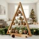 Leinuosen 20 Inch Wooden Christmas Ornament Display Centerpiece Tree Stand Christmas Table Tree Shaped Display Stand Farmhouse Xmas Decorations Wooden Gift