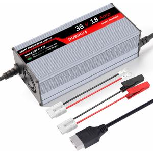 DUBIHU 43.8V 18A LifePo4 Lithium Battery Charger Smart Golf Cart, RV & 36V Motor Battery Charger with Anderson Plug, M8 Ring Terminal & 50A Alligator Clip Adapter Cable