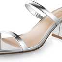 Leevar Square Toe Heeled Sandals for Women - Women's Low Block Heels Sandals - 2.25IN Open Toe Ankle Strap Chunky Heels - Slip on Heeled Sandal Mule- Nude Black Strappy Heels for Party Wedding Dress Shoes
