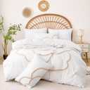 Ubo&Heng'er Duvet Cover Queen Size, 3 Pieces Duvet Covers Set, Boho Tufted Comforter Sets with Zipper Closure, Soft Breathable Floral Bedding Set for All Seasons(White, Queen, 90"x90")