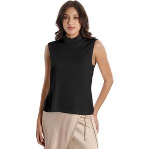 EELOTILE Women's Wool Sweater Vest Lightweight Turtleneck Sleeveless Knit Pullover Tank Tops Black, XL