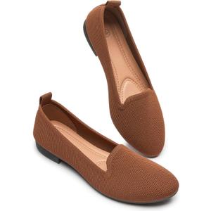 BABUDOG Women's Sparkly Flats Shoes Shiny Mesh Loafers Shoes Soft Memory Foam Flats (7.5, Brown)