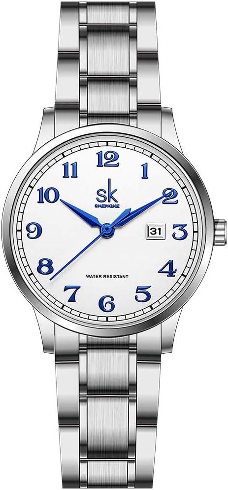 SK Classic Business Women Watches with Stainless Steel Band and Genuine Leather Elegant Ladies Calendar Watch (Arabic Number-Silver Steel Band) SK Classic Business Women Watches with Stainless Steel Band and Genuine Leather Elegant Ladies Calendar Watch (Arabic Number-Silver Steel Band)