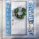 Deroro Welcome Winter Blue Gnome Porch Banner Sign, Snowflakes Hot Cocoa Front Door Decorative Hanging Welcome Banner Flag, Christmas Get Cozy Seasonal Decoration Home Outdoor Yard Decor
