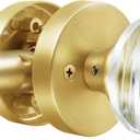 Gold Door Knob Crystal Door Knobs Passage Door Knobs Interior, Modern Round Glass Door Knob Satin Brass Door Knob Brushed Gold Door Handle for Hallway Pantry Closet Door Knob (1 Pack Passage)