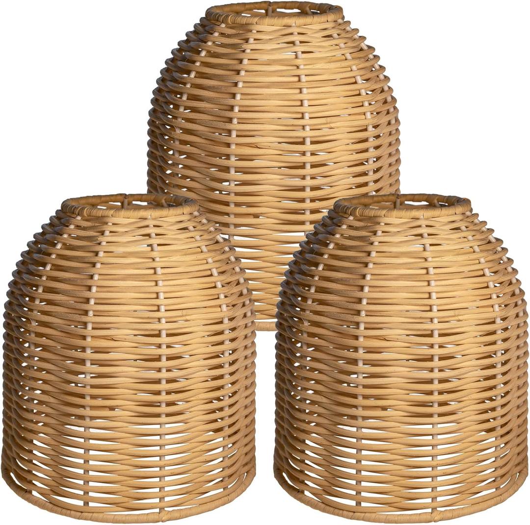 3PACK Coastal Dome Rattan Pendant Light Shades, Set of 3 Woven Boho Lampshade for Floor Lamps, Chandelier, Wall Sconces Light Fixture